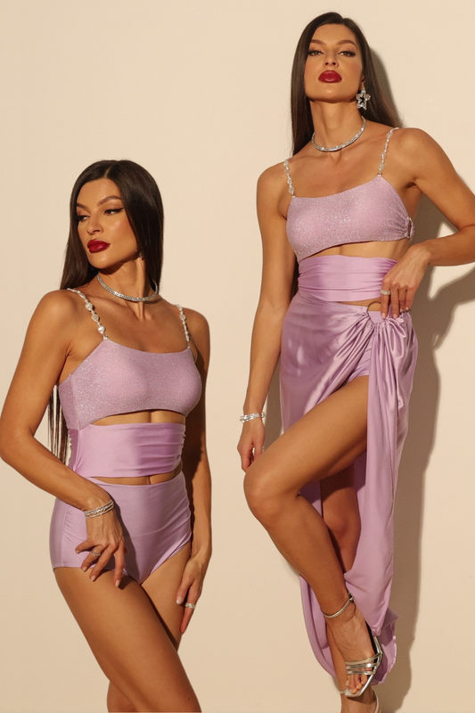 Purple Bodysuit & Satin Skirt Set