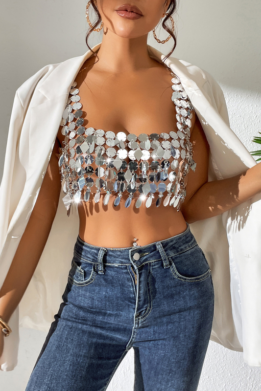 Bead Sequin Sling Tassel Top