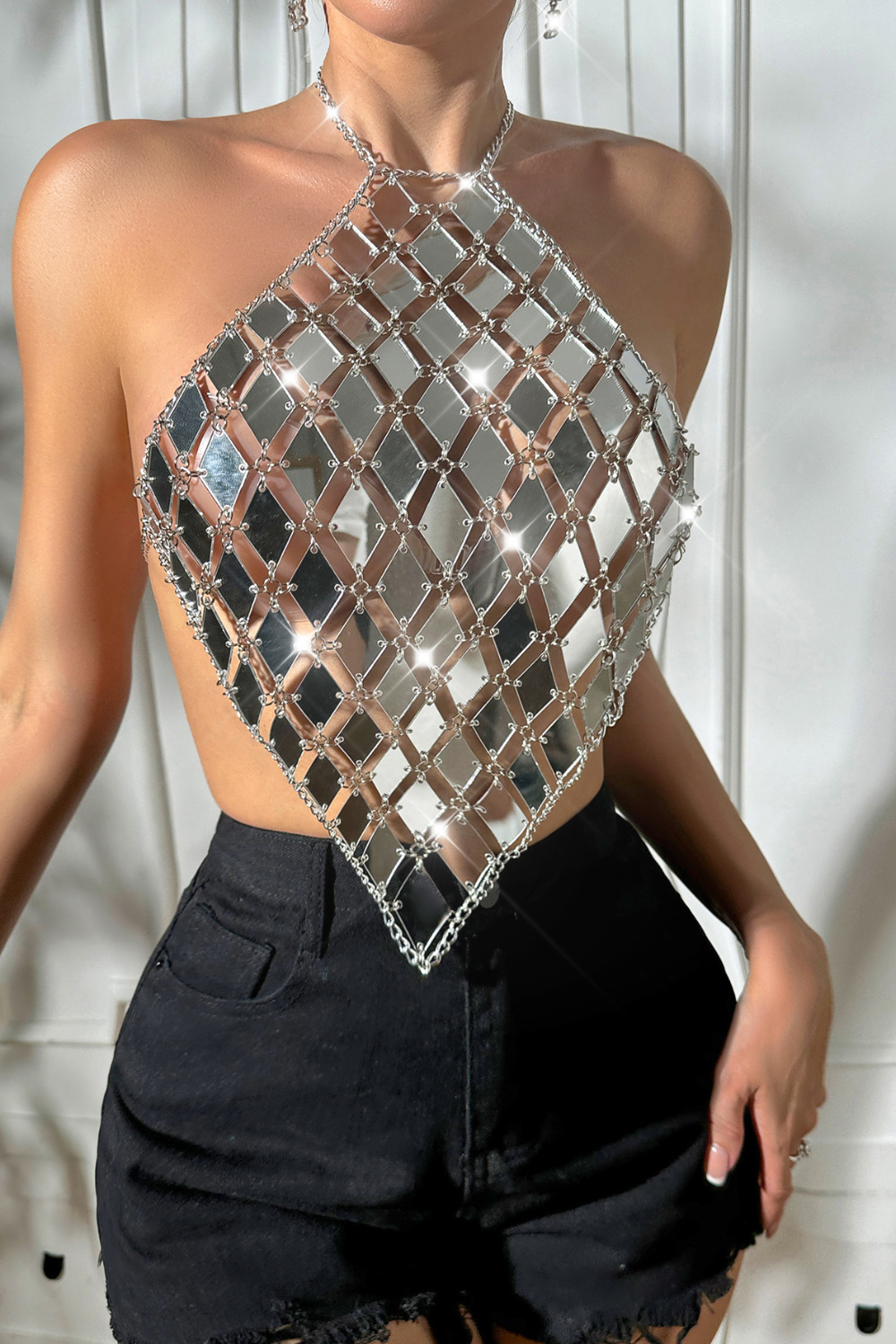 Silver Rhombus Fish Scale Halter Top