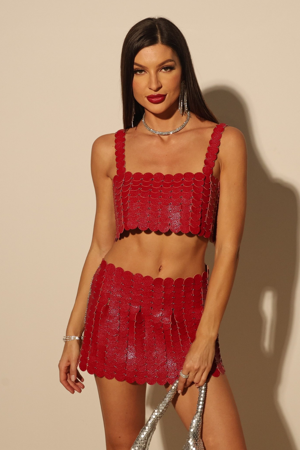 Retro Glam Red Scallop Skirt Set