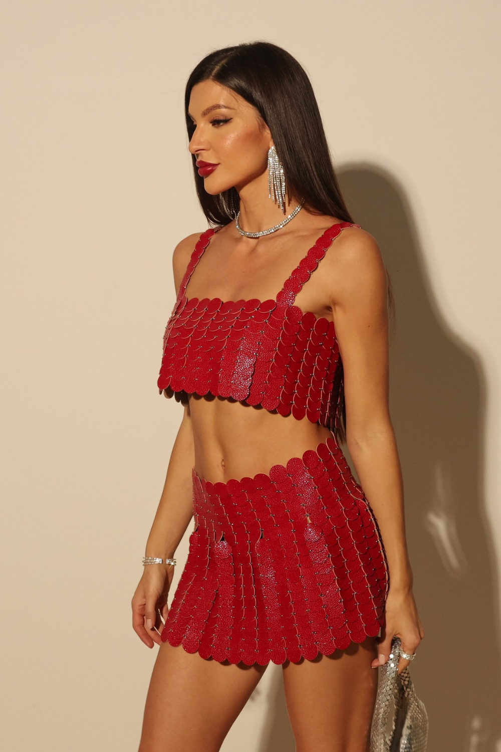 Retro Glam Red Scallop Skirt Set