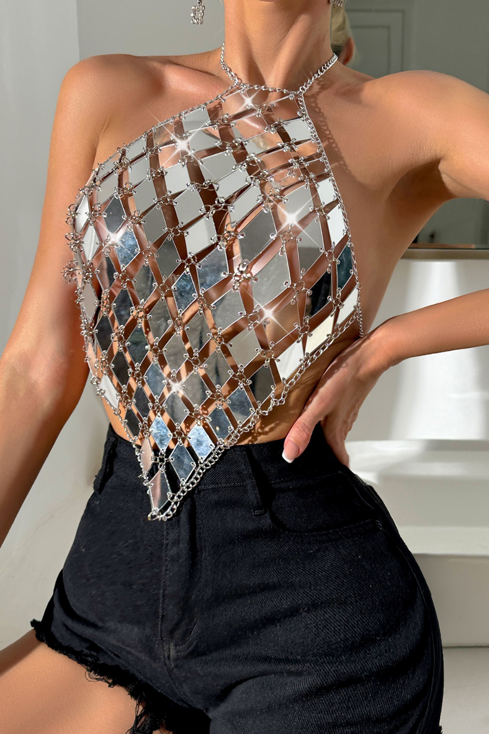 Silver Rhombus Fish Scale Halter Top