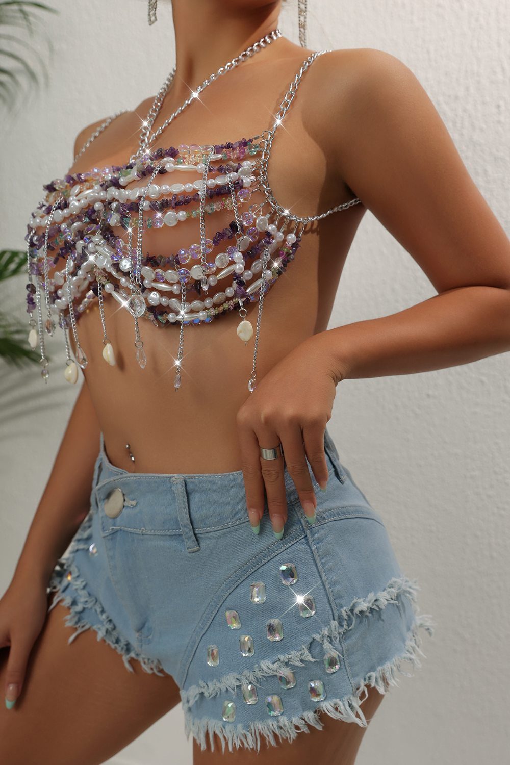 Gem Tassel Chain Top - Purple