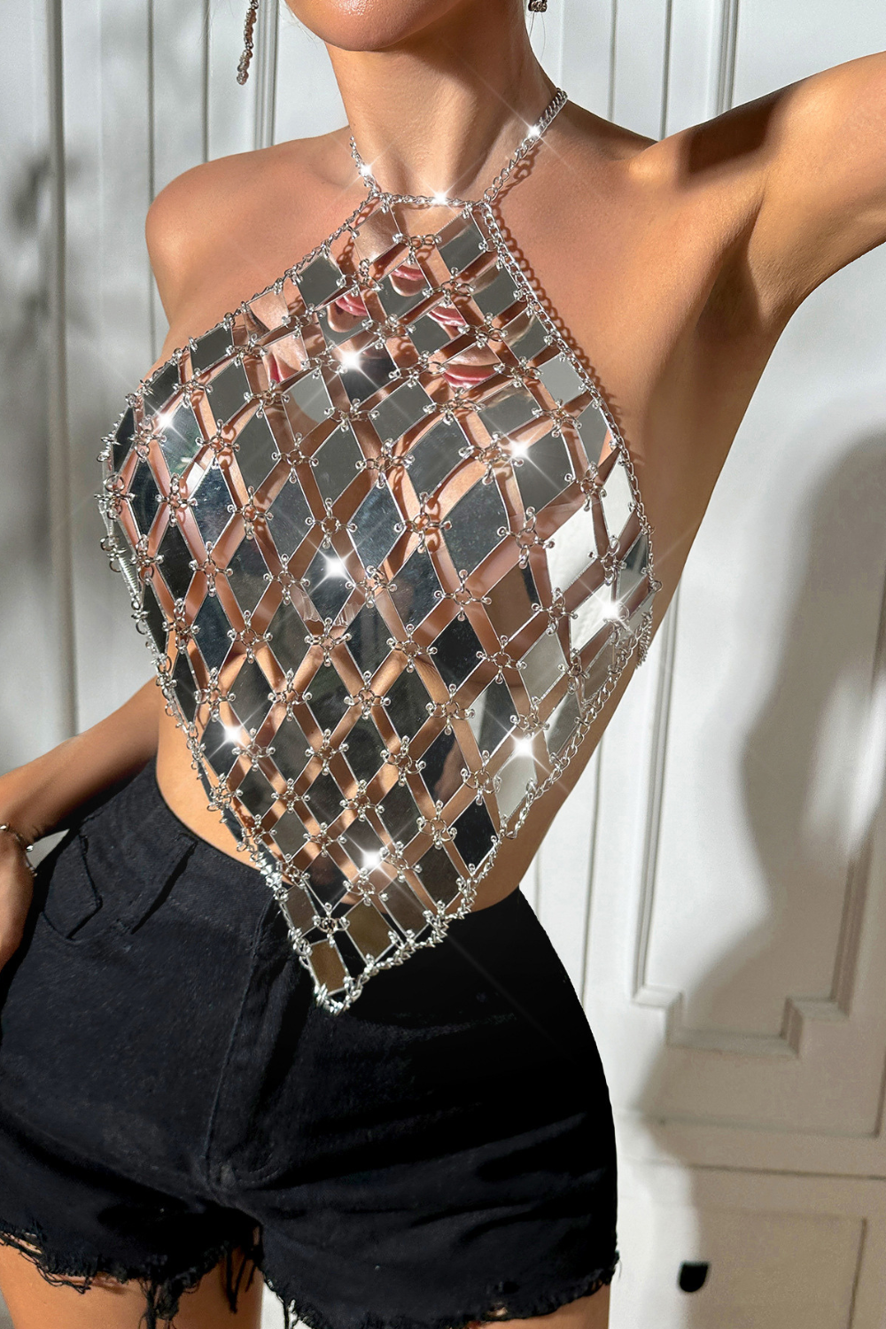 Silver Rhombus Fish Scale Halter Top