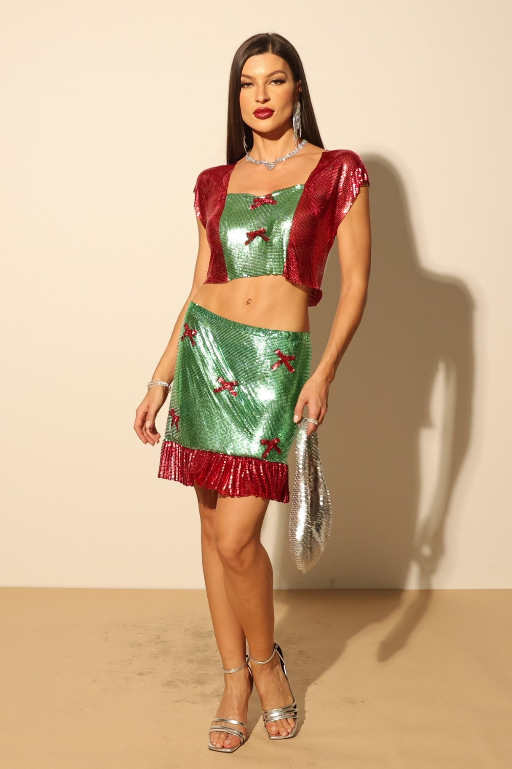 Holiday Bow Chainmail Skirt Set