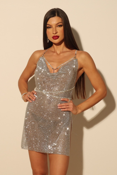 Silver Sparkle Diamante Chainmail Dress