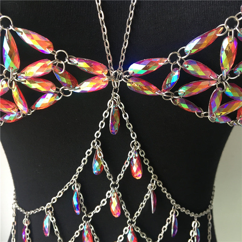 New Shiny Crystal Bra Necklace Bikini Underwear Chain Harness For