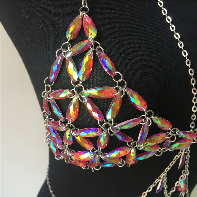 Crystal Rhinestone Bra Chain, Body Jewelry, Festival Bra