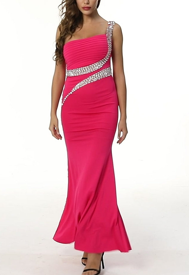 Mermaid Hot Pink One Shoulder Gown Shinygal